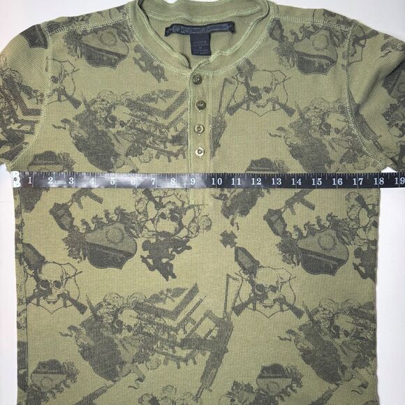 Our Silent Procession Henley Top Women Medium Green Skull Print Long Sleeve Y2K - Picture 8 of 11